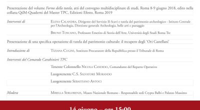 Giornata di studio sulla tutela del patrimonio culturale, Giornate dell’Archeologia in Europa, Roma, Palazzo Massimo alle Terme, 14 giugno 2019