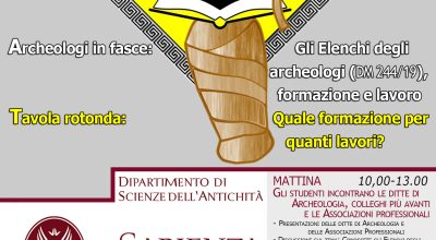 Terzo Open Day di Archeologia di Roma “Archeologi in fasce: gli Elenchi degli archeologi (DM 244/19), formazione e lavoro”, Sapienza Università di Roma, 16 gennaio 2020